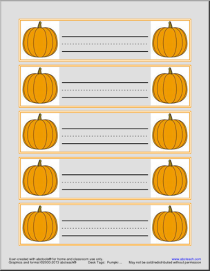 Desk Tags: Pumpkin Theme (three-ruled lines)