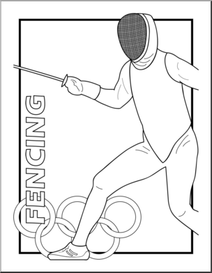 Clip Art: Summer Olympics Event Illustrations: Fencing B&W