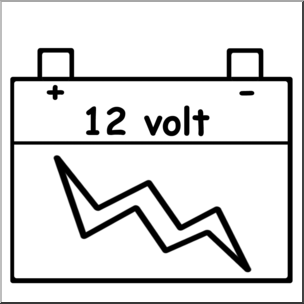 Clip Art: Electricity: 12 Volt Battery B&W