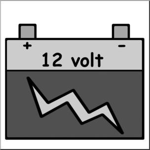 Clip Art: Electricity: 12 Volt Battery Grayscale