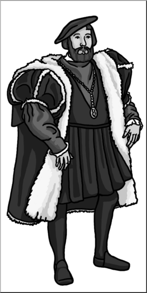 Clip Art: Medieval History: 16th Century Nobleman Grayscale