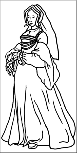 Clip Art: Medieval History: 16th Century Noblewoman B&W