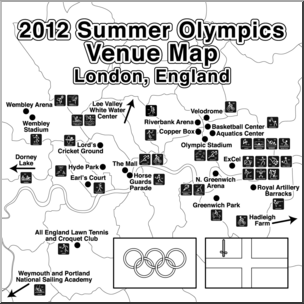 Clip Art: 2012 Summer Olympics Venues Map 2 B&W