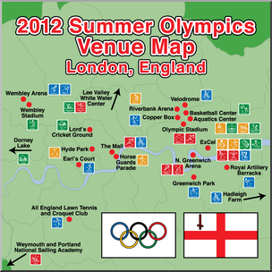 Clip Art: 2012 Summer Olympics Venues Map 2 Color