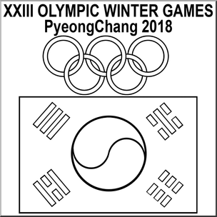 PyeongChang Winter Olympics Icon 2 B&W ClipArt