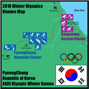 PyeongChang Winter Olympics Venue Map Color ClipArt