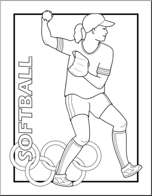 Clip Art: Summer Olympics Event Illustrations: Softball B&W