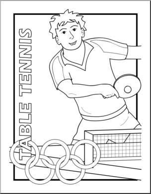 Clip Art: Summer Olympics Event Illustrations: Table Tennis B&W