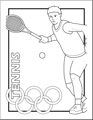 Clip Art: Summer Olympics Event Illustrations: Tennis B&W