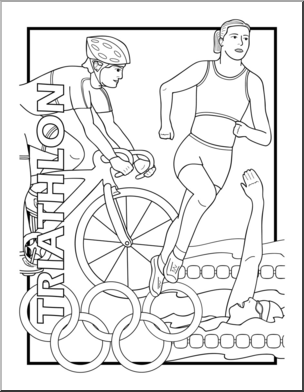 Clip Art: Summer Olympics Event Illustrations: Triathlon B&W