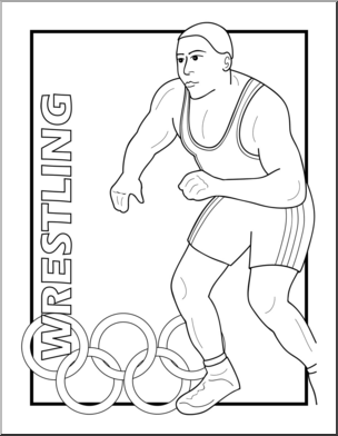 Clip Art: Summer Olympics Event Illustrations: Wrestling B&W