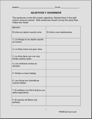 Spanish: Adverbios o Adjetivos (secundario)