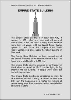 Comprehension: U.S. Landmark –  Empire State Building (elem/upper elem)