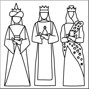 Clip Art: Religious: 3 Kings B&W
