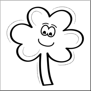 Clip Art: Three Leaf Clover Smiley B&W