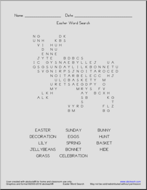 Easter Word Search (Bunny Shape)