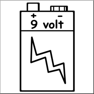 Clip Art: Electricity: 9 Volt Battery B&W