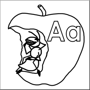 Clip Art: Alphabet Animals: A – Ant Ate an Apple (B&W)