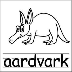 Clip Art: Basic Words: Aardvark B&W labeled