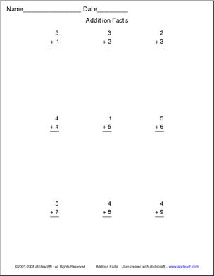 Addition- facts up to 5 Worksheet
