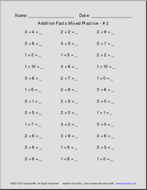 Addition Facts Mixed Practice Pack