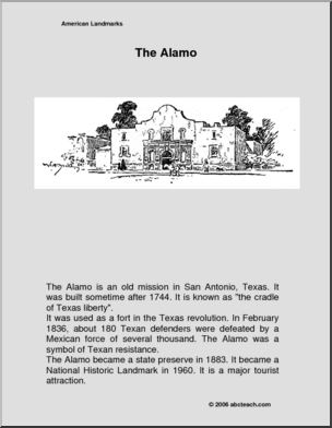 Color and Read: U. S. Landmark – The Alamo (primary)