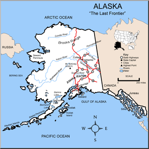 Clip Art: US State Maps: Alaska Color Detailed