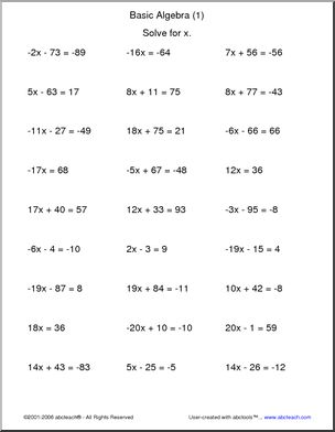 Basic Algebra (1) Worksheet