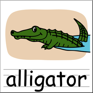 Clip Art: Basic Words: Alligator Color Labeled
