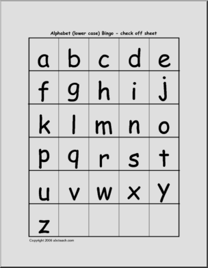 Bingo Cards: Alphabet (lowercase) – check sheet