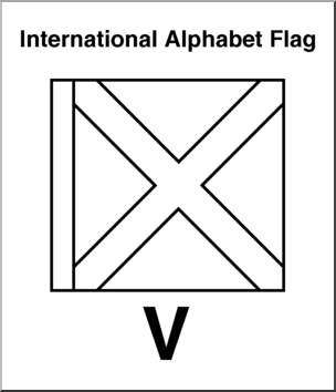 Clip Art: Flags: Alphabet Flag V B&W