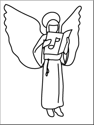 Clip Art: Religious: Angel Singing B&W