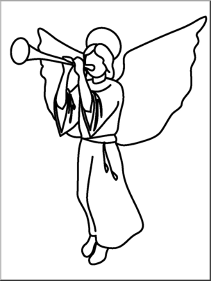 Clip Art: Religious: Angel with Trumpet B&W