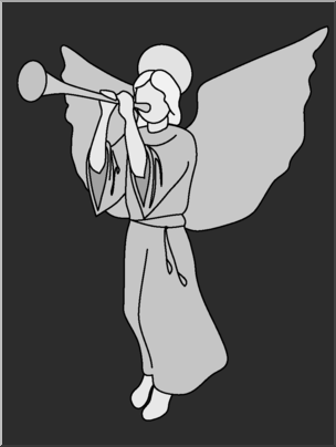Clip Art: Religious: Angel with Trumpet Grayscale