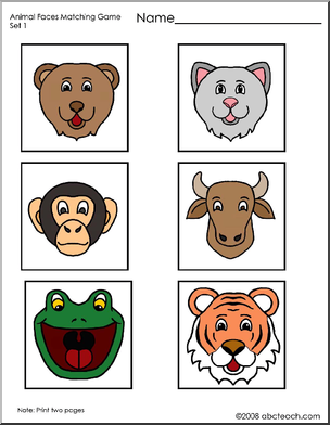 Matching: Animal Faces (preschool/primary) -color