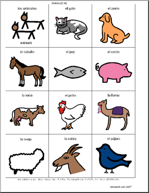 Spanish: Poster de vocabulario: Los animales 2 (elementaria)