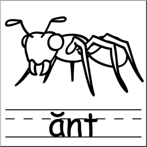 Clip Art: Basic Words: Ant B&W Labeled
