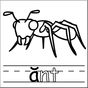 Clip Art: Basic Words: “A” Short Sound Phonics: Ant B&W