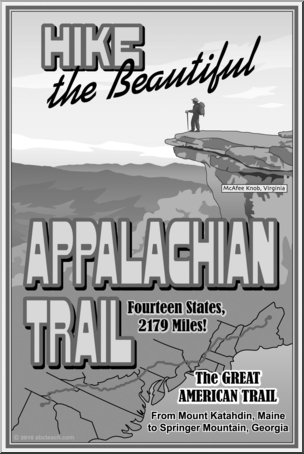 Clip Art: Appalachian Trail Postcard Grayscale