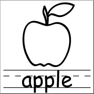 Clip Art: Basic Words: Apple B&W Labeled