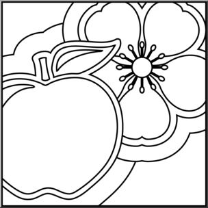 Clip Art: Apple and Apple Blossom B&W