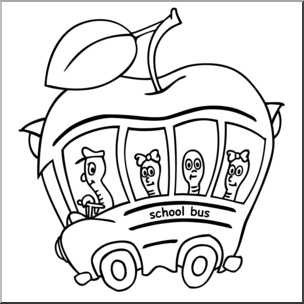 Clip Art: Apple School Bus B&W