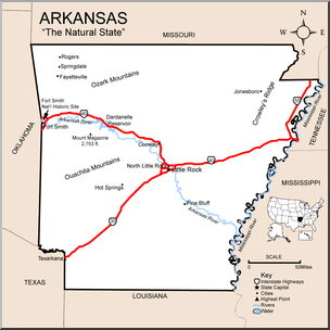 Clip Art: US State Maps: Arkansas Color Detailed