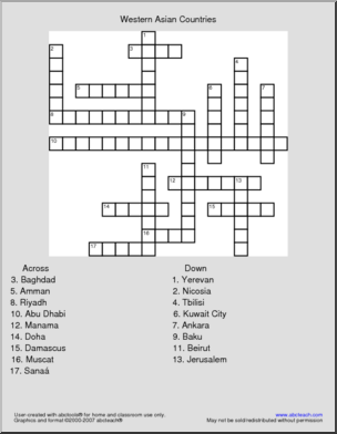 Crossword: Asia – Western Countries