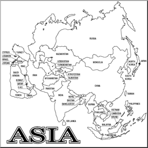 Clip Art: Asia Map B&W Labeled