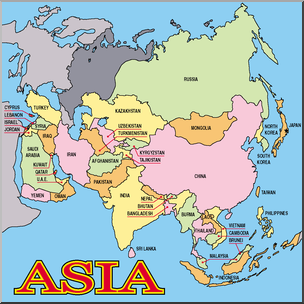 Clip Art: Asia Map Color Labeled