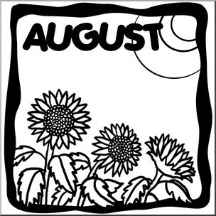 Clip Art: Month Graphic: August B&W