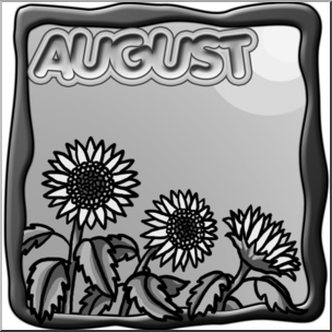 Clip Art: Month Graphic: August Grayscale