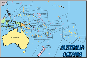 Clip Art: Australia and Oceania Map Color Labeled