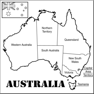 Clip Art: Australia Map B&W Labeled